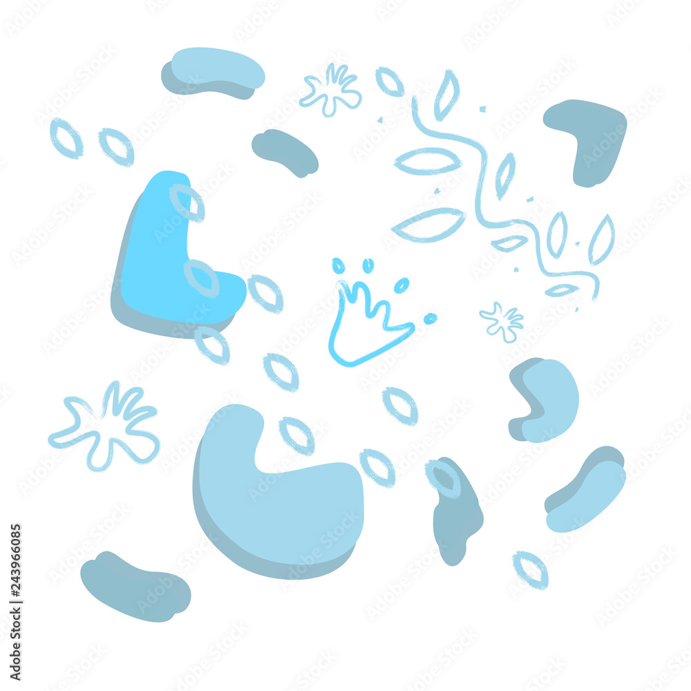 Poster blue abstract modern and stylish digital background with different shapes. memphis colorful pattern.