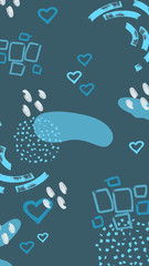 Blue abstract modern and stylish digital background with different shapes. Memphis colorful pattern. Creative forms. 