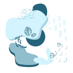 Blue abstract modern and stylish digital background with different shapes. Memphis colorful pattern. Creative forms. 