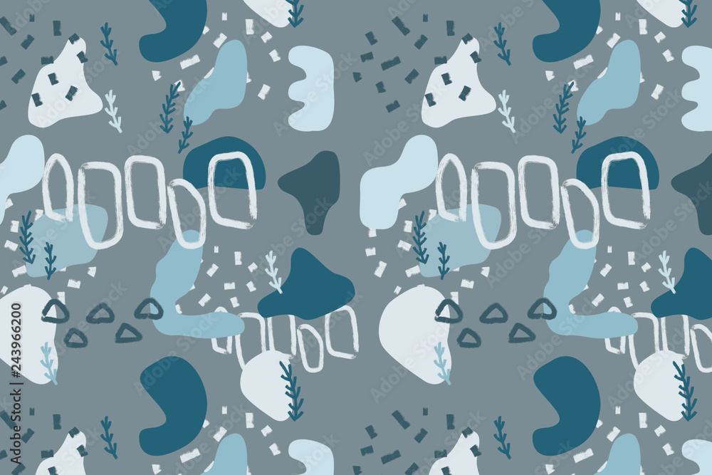 Poster blue abstract modern and stylish digital background with different shapes. memphis colorful pattern.
