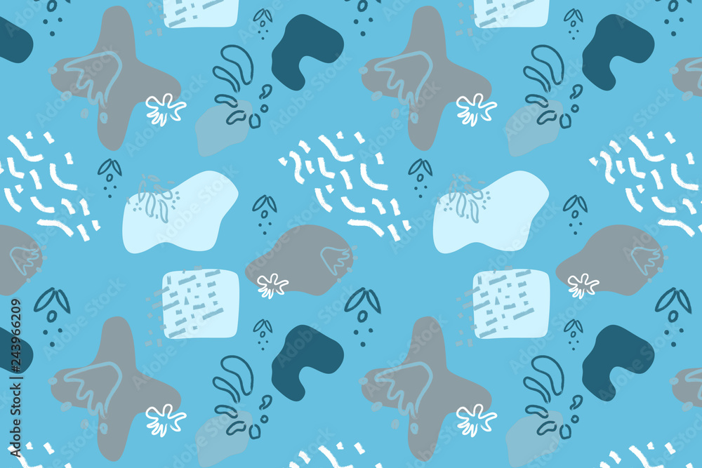 Poster blue abstract modern and stylish digital background with different shapes. memphis colorful pattern.