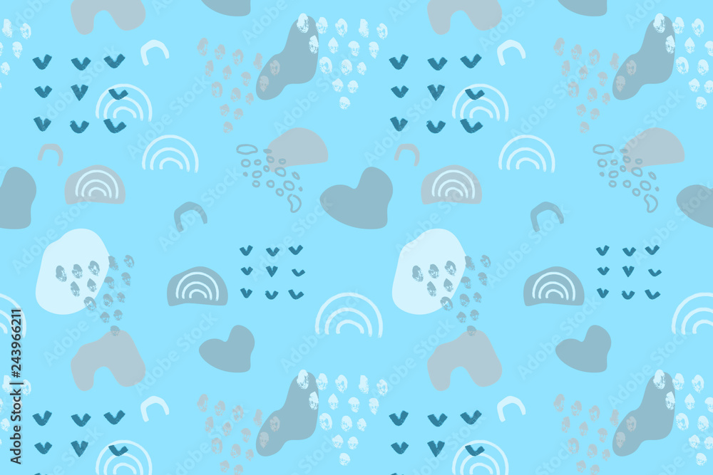 Poster blue abstract modern and stylish digital background with different shapes. memphis colorful pattern.
