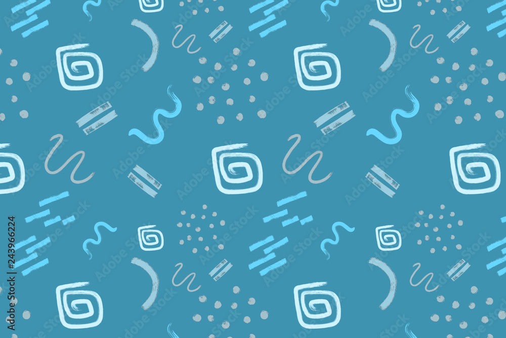 Poster blue abstract modern and stylish digital background with different shapes. memphis colorful pattern.