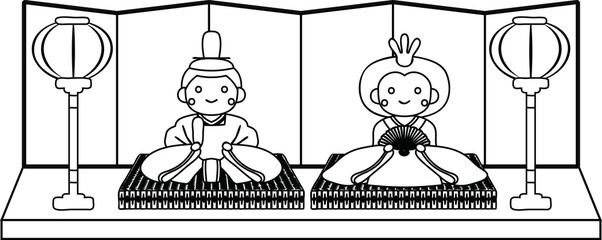 Naklejka premium Gorgeous cute Japanese Hina dolls outline