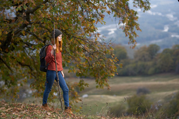 woman hiking nature autumn