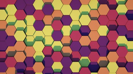 Abstract yellow and red hexagon geometric surface. 3d render