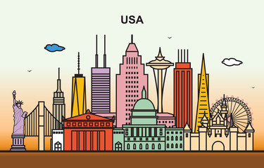 Obraz premium City in United States America Cityscape Skyline Illustration