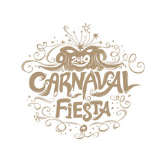 Fototapeta na wymiar Beautiful vintage title Carnaval Fiesta. logo in spanish. Translated as Carnaval party. Hand drawn vector template with Masquerade Mask. 