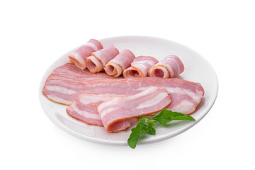 Fresh sliced Bacon isolated on white background.