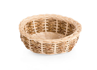 Empty wicker basket on white background