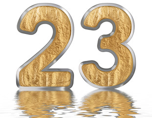 Naklejka premium Numeral 23, twenty three, reflected on the water surface, isolated on white, 3d render