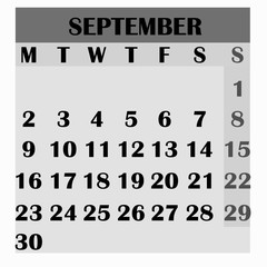 Calendar design month september 2019. Year 2019 calendar. Simple design for calendar 2019. Calendar for organization and business. Week Starts Monday.