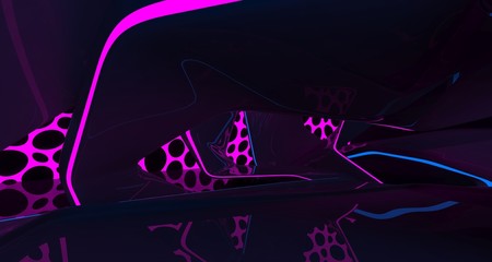 Abstract  Concrete Futuristic Sci-Fi interior With Pink And Blue Glowing Neon Tubes . 3D illustration and rendering.