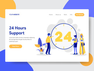 Landing page template of 24 Hours Live Support Illustration Concept. Modern flat design concept of web page design for website and mobile website.Vector illustration