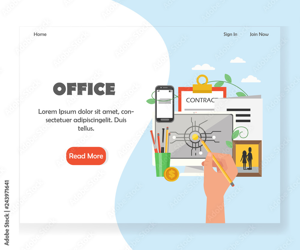 Poster vector office workspace website landing page design template