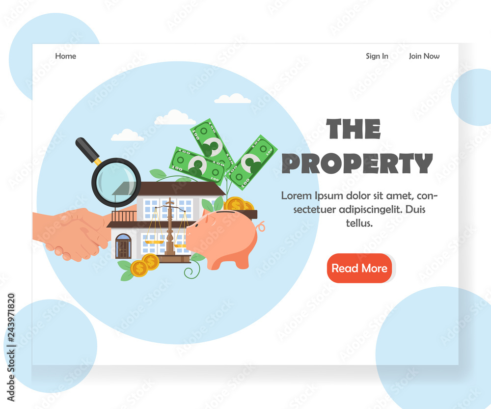 Poster vector property website landing page design template