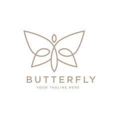 Butterfly logo. Beautiful decorative butterfly from intertwined lines. Logo for cosmetics, lingerie, jewelry store. - Vector 