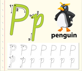 Letter P tracing alphabet worksheets