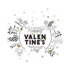 happy valentines day label with flower crown icons