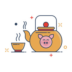 Pig Chinese New Year 2019 Icon | Teapot Chinese Icon - with Outline Filled Style