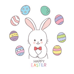 Cartoon Easter day rabbit and colorful egg vector.