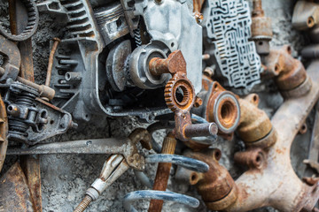 metal vintage machinery and engine parts gathered in patterns as steampunk background