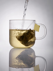 Closeup brewing tea on a white background