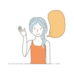 young woman with speech bubble avatar character
