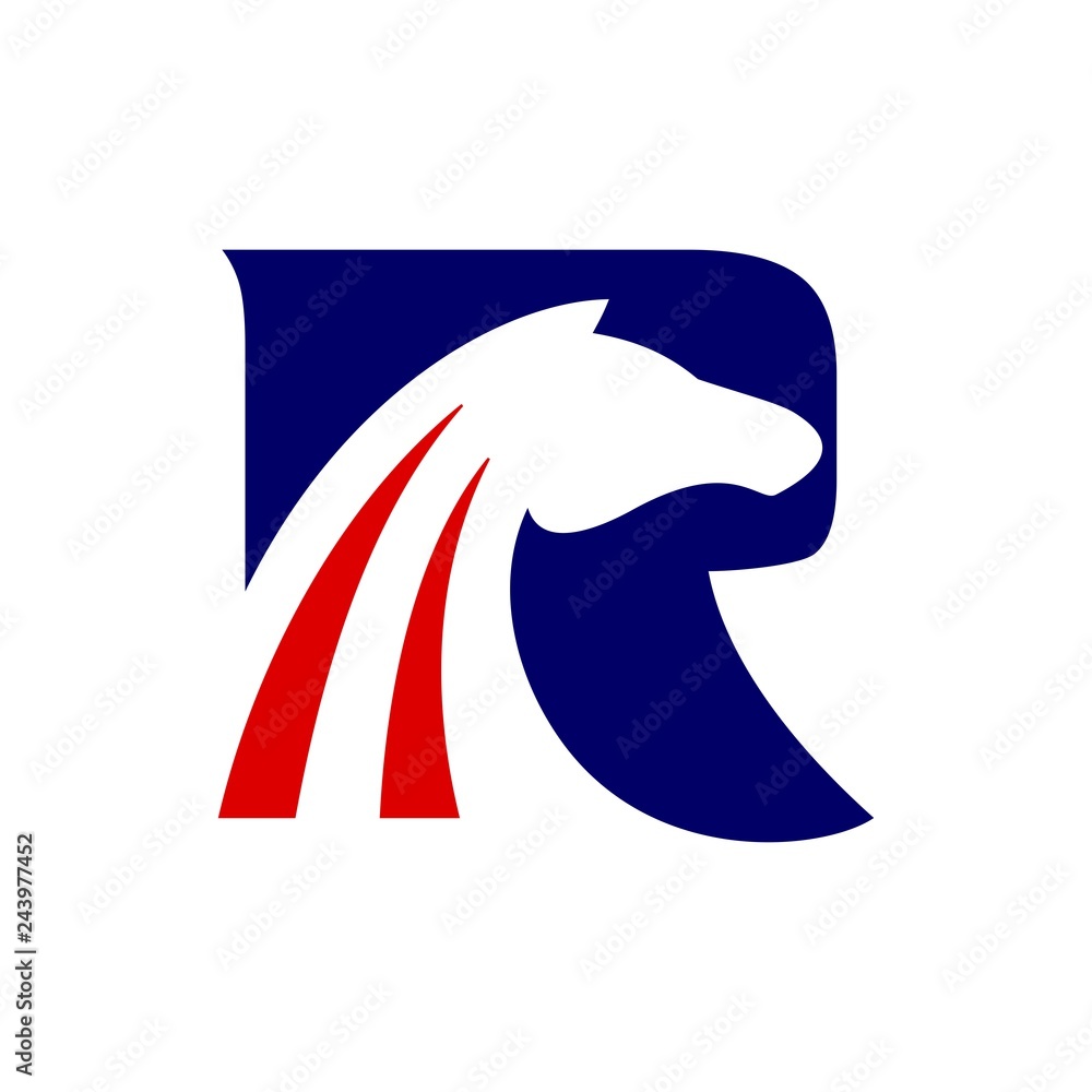 Sticker letter r with horse symbol vector logo.