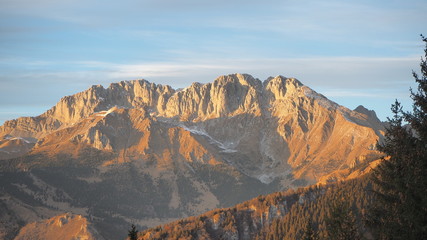 Fototapeta na wymiar Presolana is a mountain range of the Bergamo alps. Orobie landscape in winter dry season without snow. Italian Alps