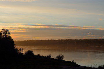 Fototapeta na wymiar Sunset on the river Neva outside St.Petersburg