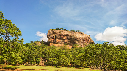 Sigiriya. Lion's rock. Place with a large stone and ancient rock fortress and palace ruin. Sri Lanka 