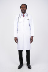 Full body shot of African man doctor with eyeglasses