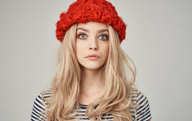 woman in red hat winter new year