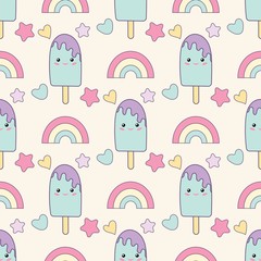 Holiday or Birthday Seamless pattern with rainbow and ice cream. - 243981468