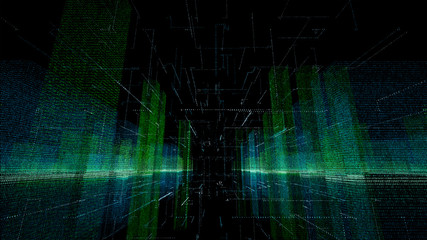 3D Smart digital city built with binary code , futuristic smart technology and connection network concept .