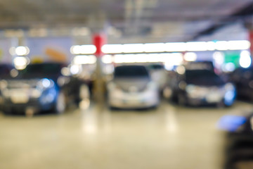 Blurred parking indoor of super store modern trade