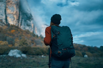 woman in the mountains nature travel autumn