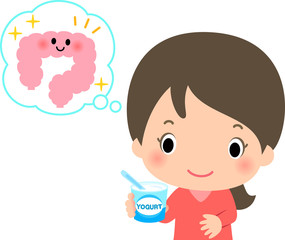 腸の健康を考える女性とヨーグルト