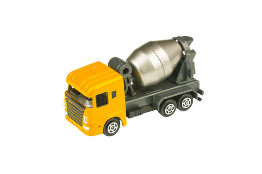 Cement mixer truck toy isolated on white background with clipping path, Building and construction industry , industrial business commercial concept..