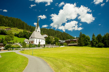 Fototapeta na wymiar Cycle path in a village in Austria