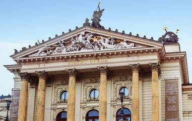 Prague, Czech Republic, Opera house. The leading European Opera house is located in a neo-Renaissance building with a richly decorated interior. The theatre was opened in 1881.