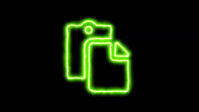 The appearance of the green neon symbol paste. Flicker, In - Out. Alpha channel Premultiplied - Matted with color black