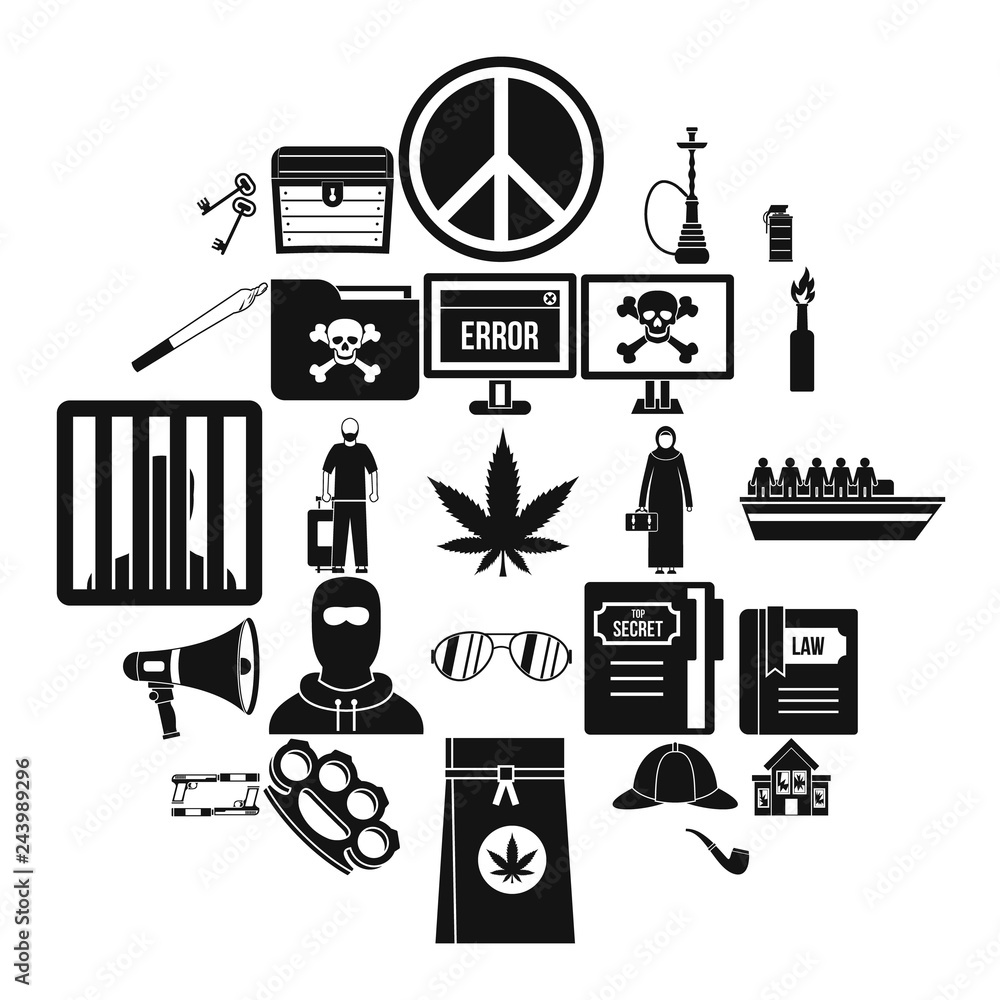 Poster wrongdoing icons set. simple set of 25 wrongdoing vector icons for web isolated on white background