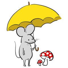 カワイイ　ねずみ　傘　絵