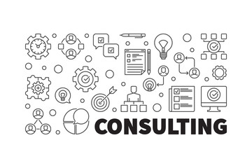 Vector Consulting horizontal banner or illustration in thin line style