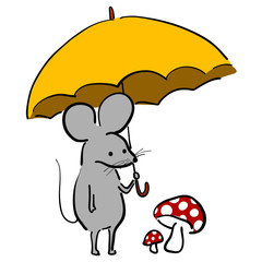 カワイイ　ねずみ　傘　絵