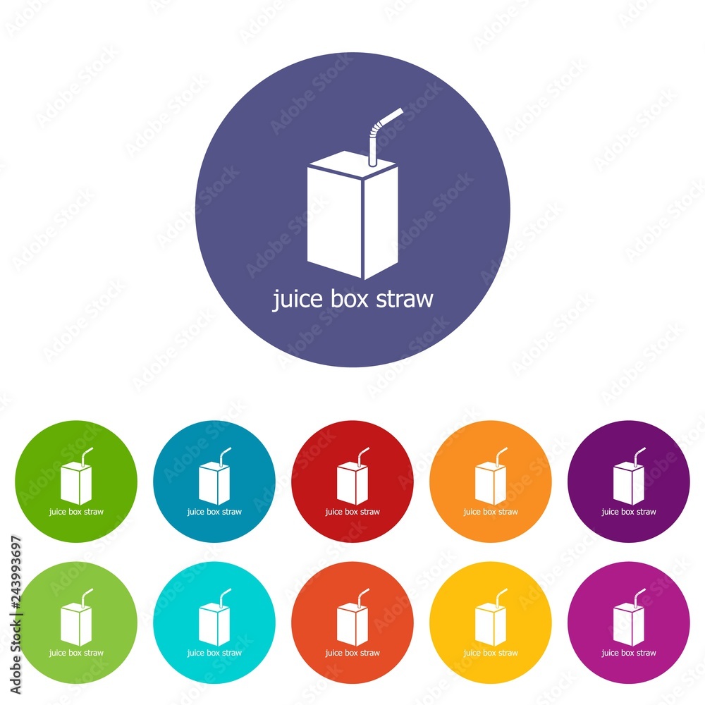 Poster juice box straw icons color set vector for any web design on white background