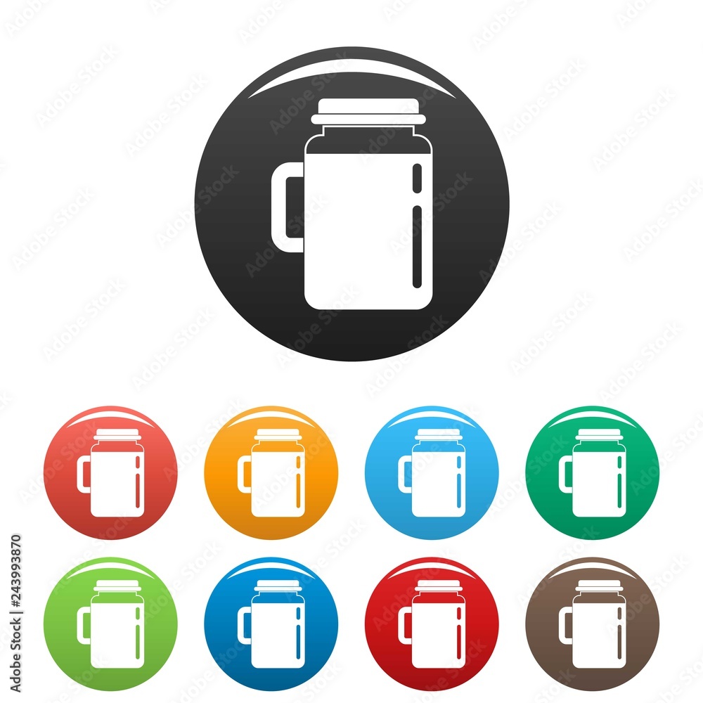 Poster spinach jar icons set 9 color vector isolated on white for any design
