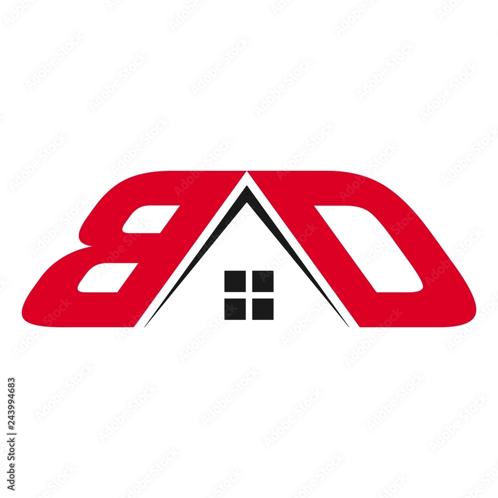 Poster home and roof vector logo. letter b and d.